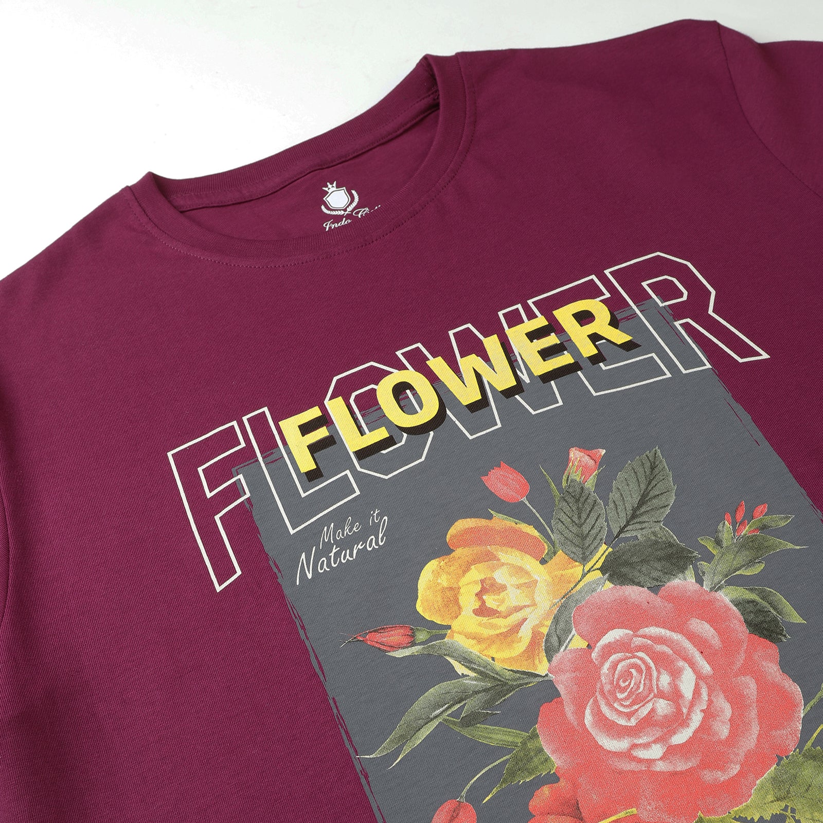 Dark Purple Flower Print Crew Neck T-Shirt