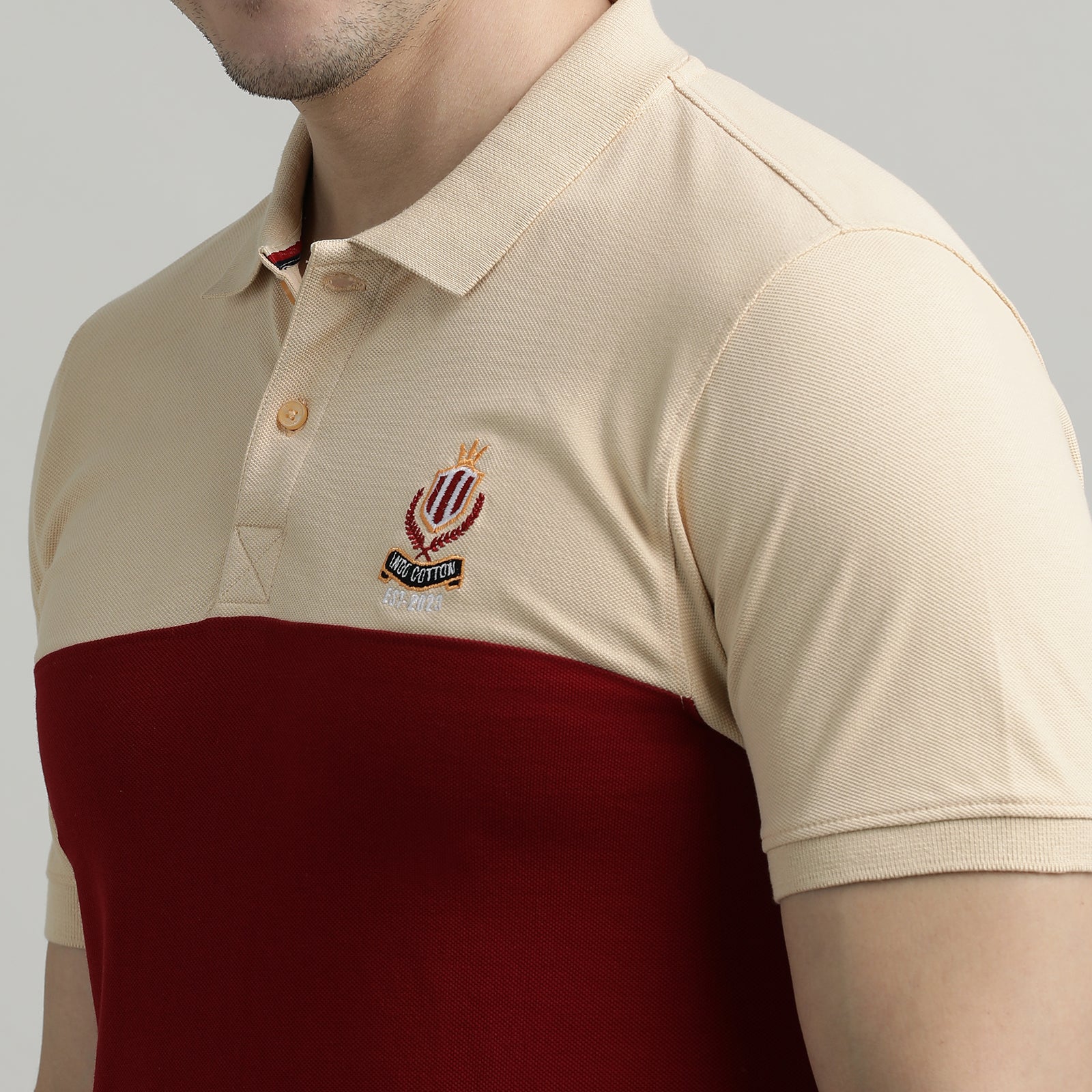 Polo T-Shirt Honey Peach and Rio Red Cut and Sew