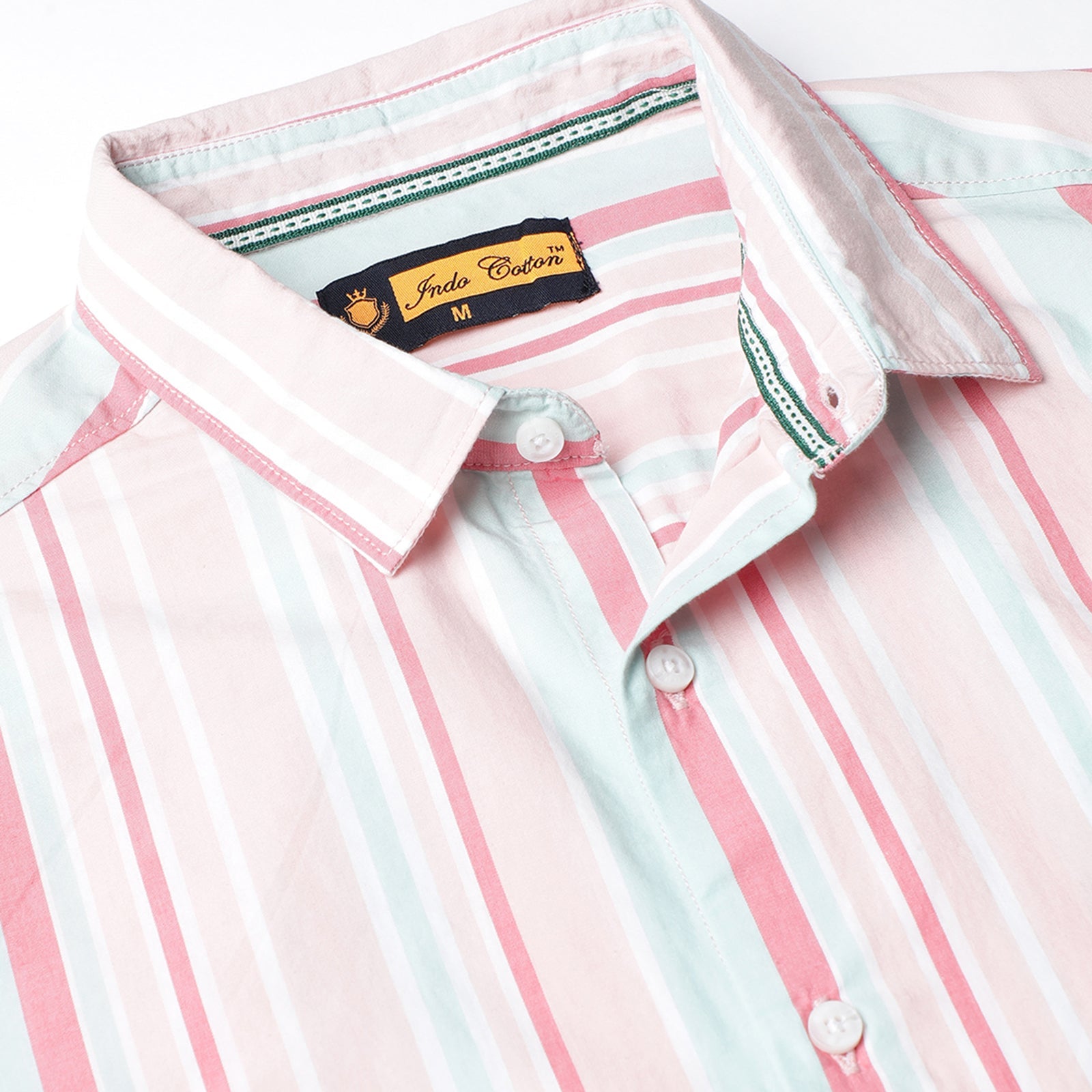 Pink & Green Half Sleeve Stripes Shirt