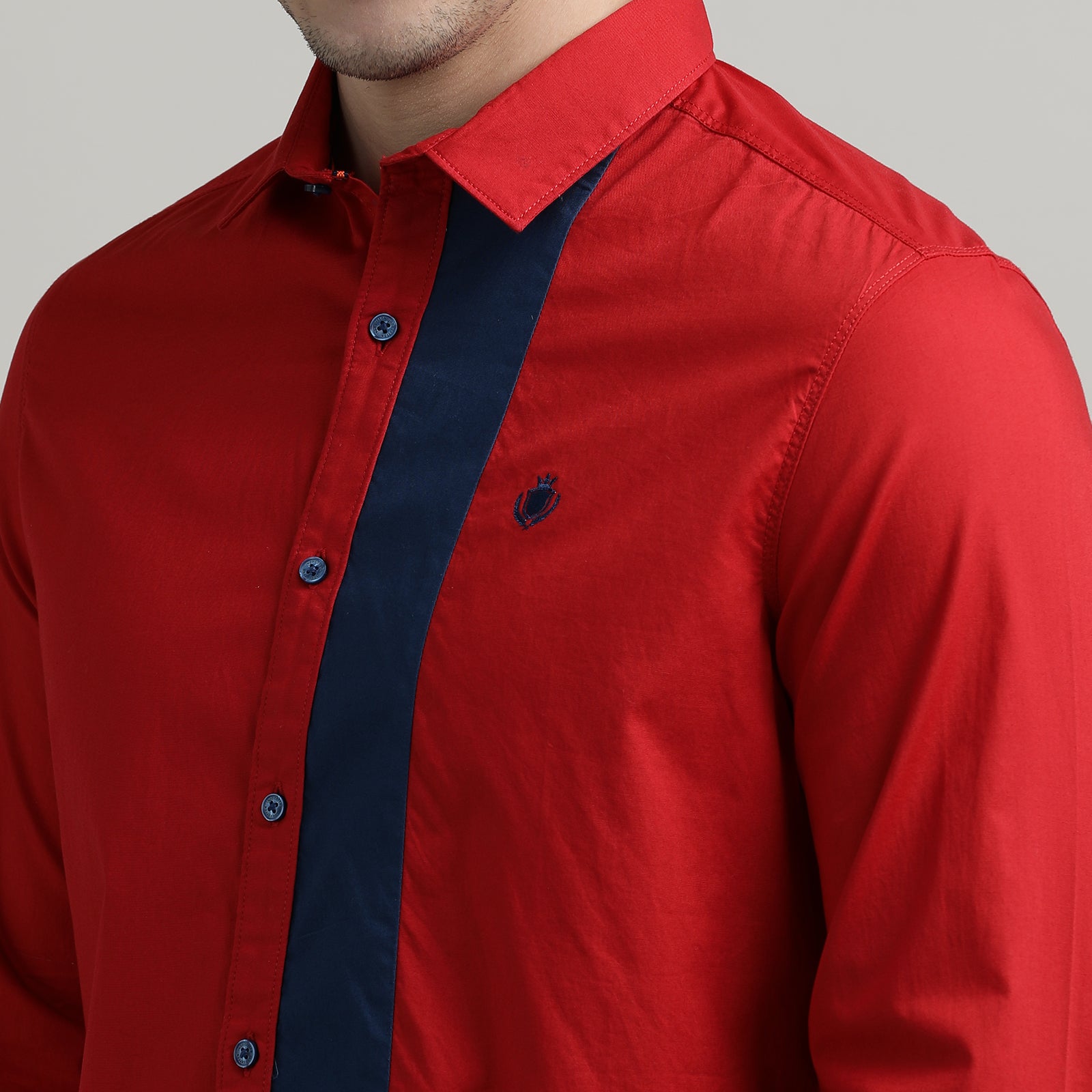 Red And Blue Cut&Sew Full Sleeve Shirt