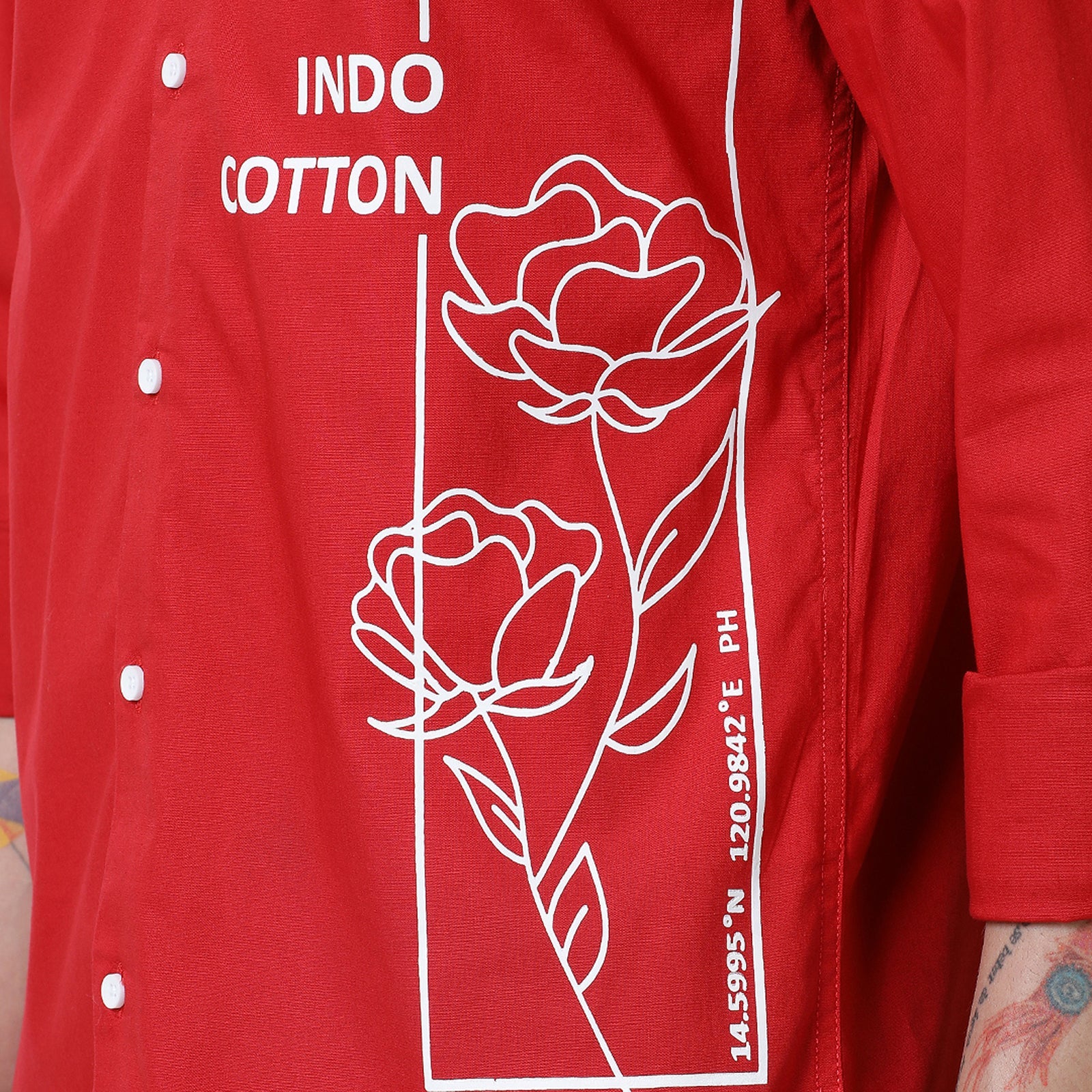 Red Colour With White Print Full Sleeve Shirt