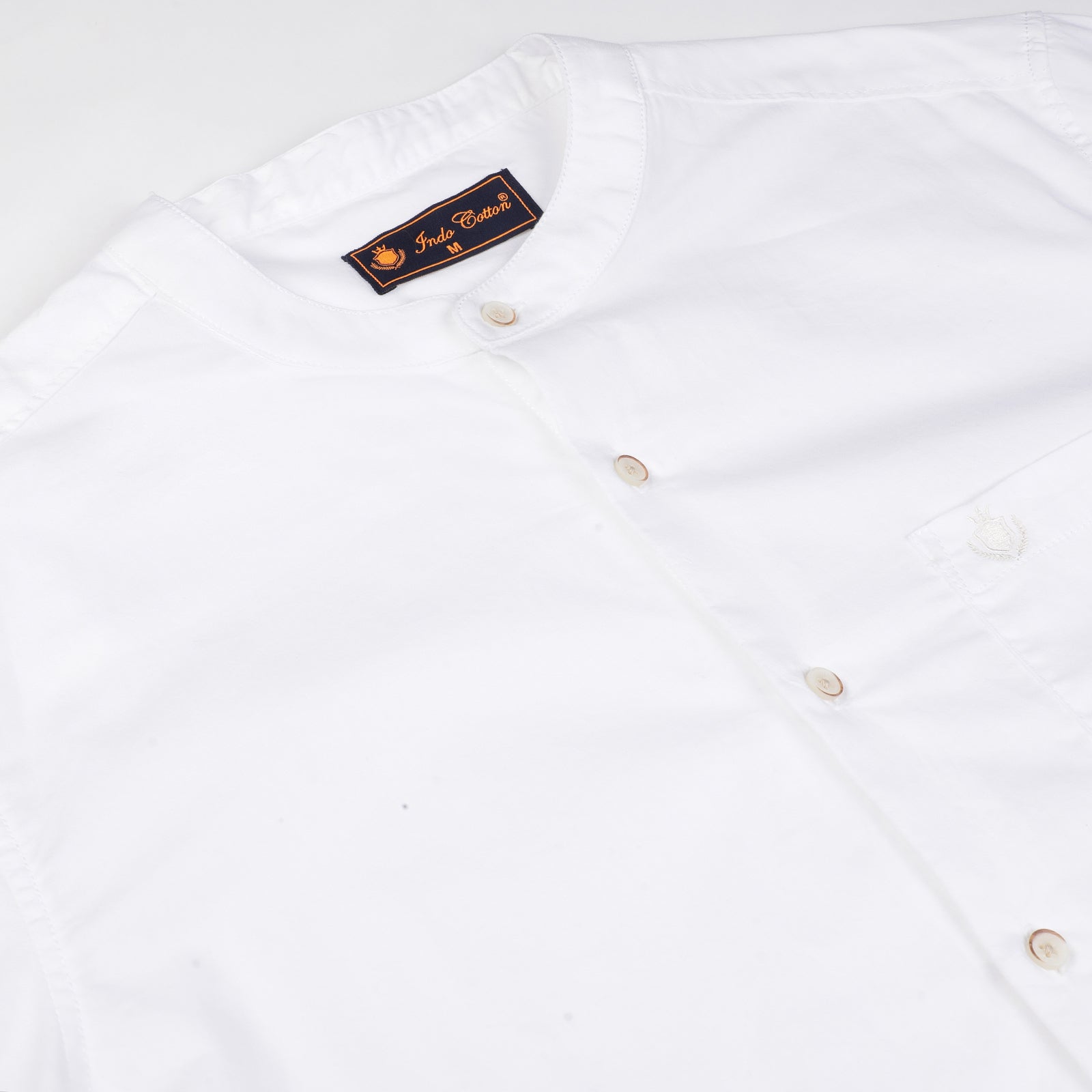 Men's White colored Solid Oxford Fabric Mandarin Full Sleeve Casual Shirt