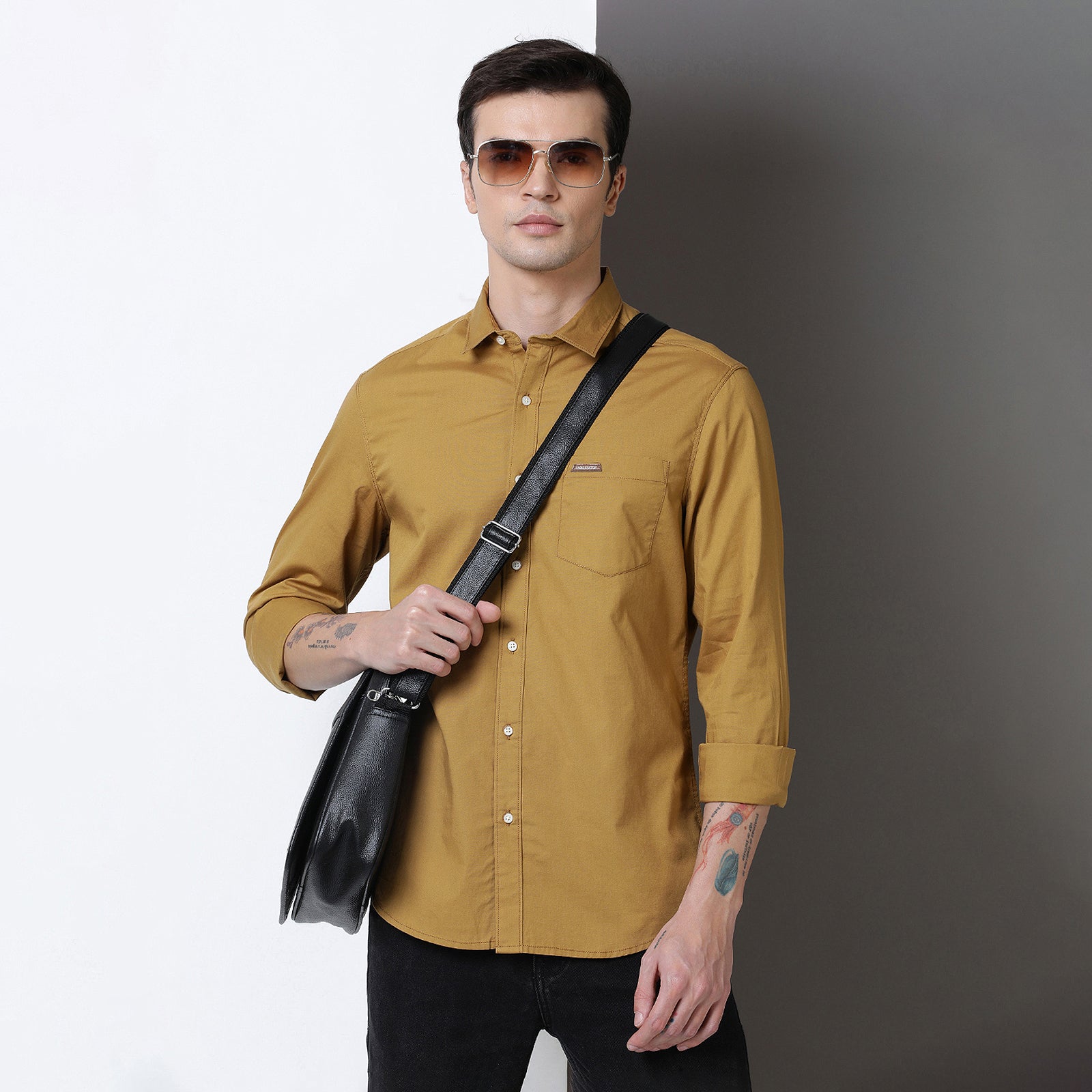 Mustard Solid Full Sleeve Shirt