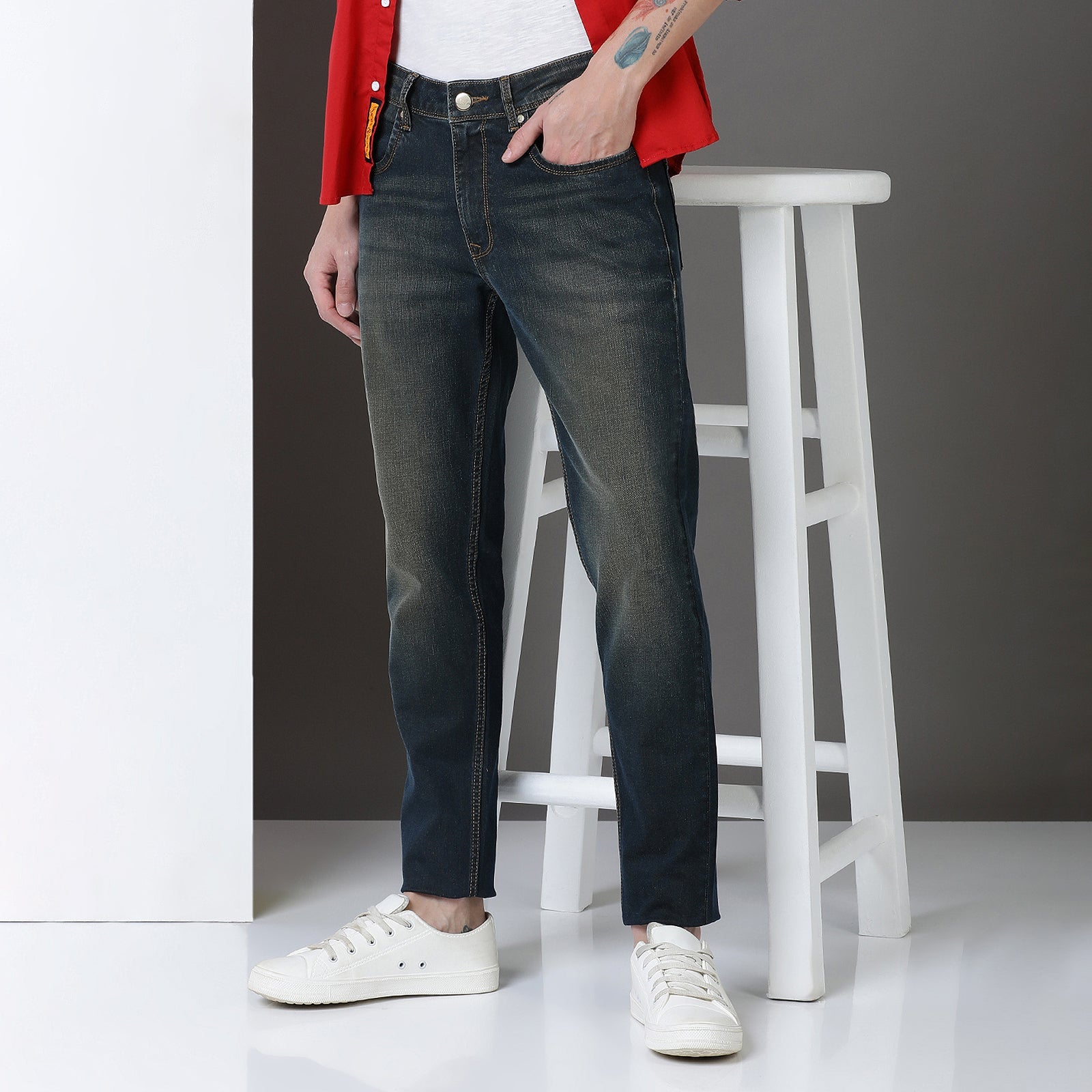 Light Wash Navy Midrise Slim Fit Jeans