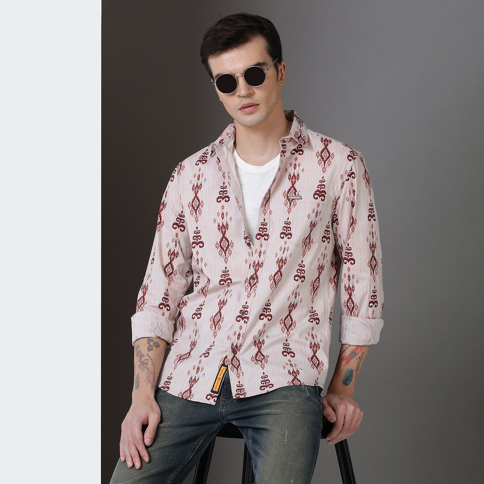 Cameo Rose Printed Full Sleeve Shirt