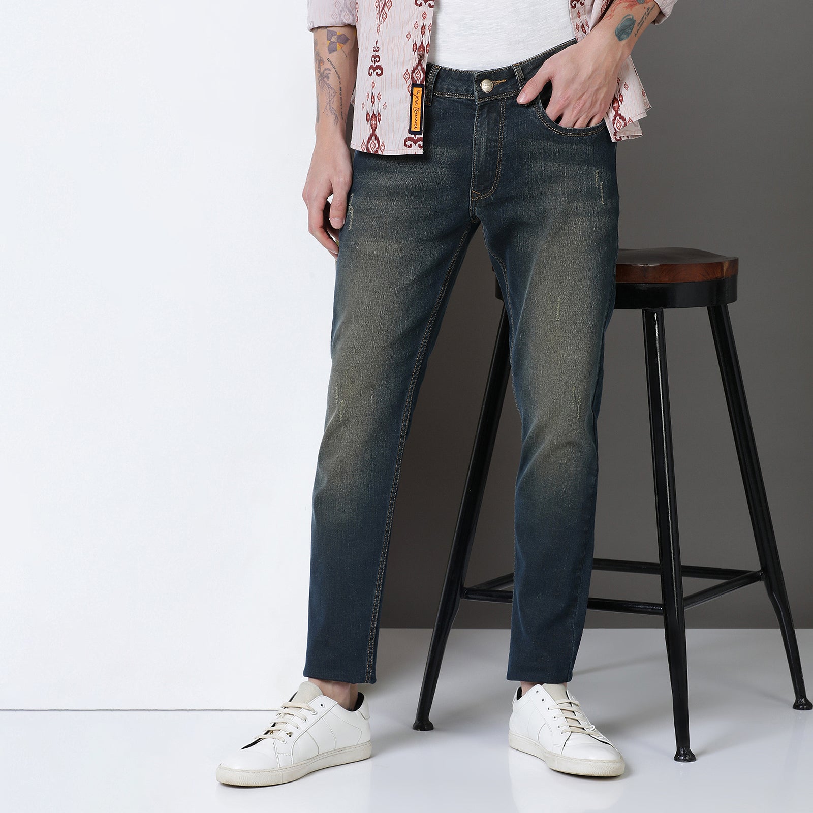 Medium Wash Navy Midrise Slim Fit Jeans