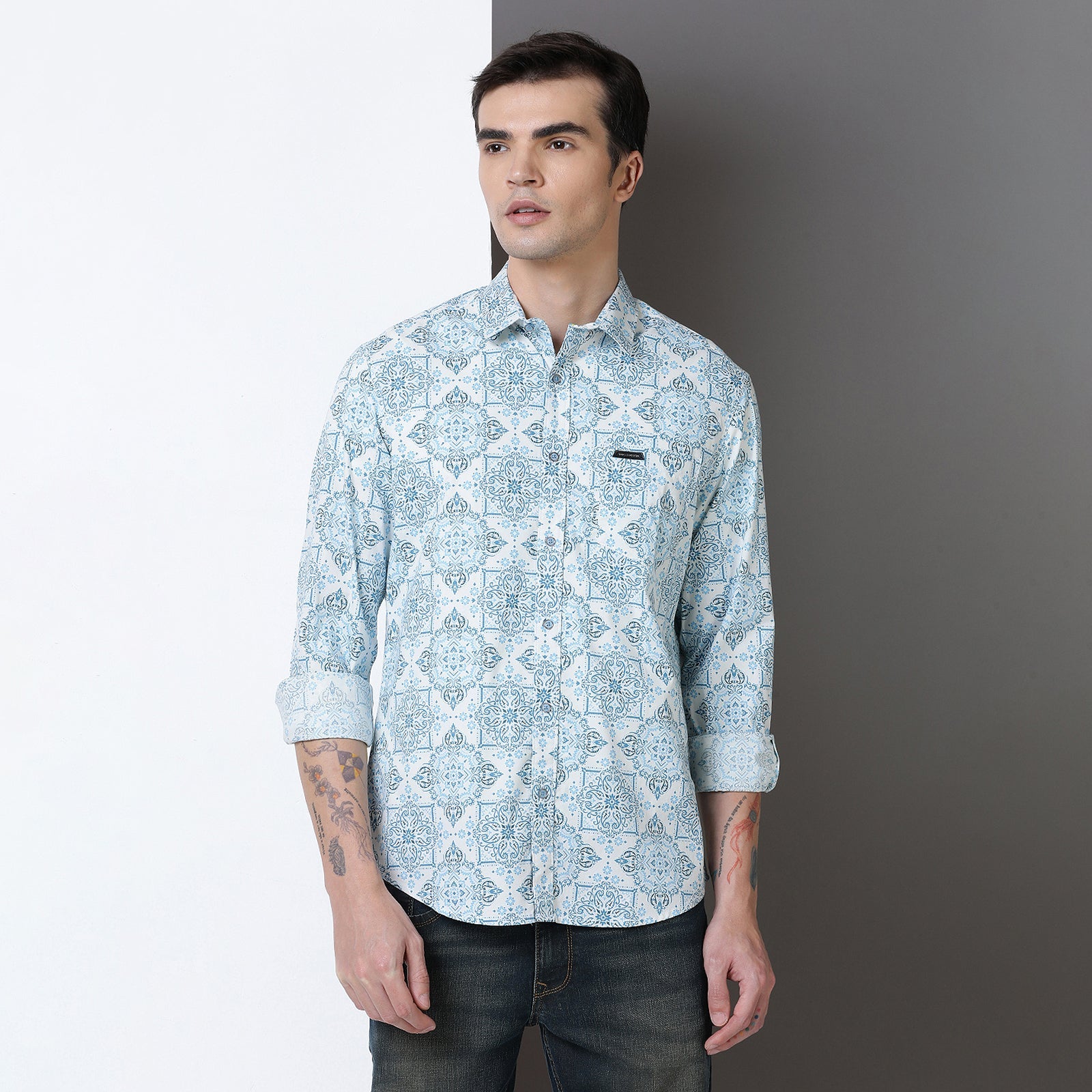 Teal & Blue Printed Full Sleeve Shirt