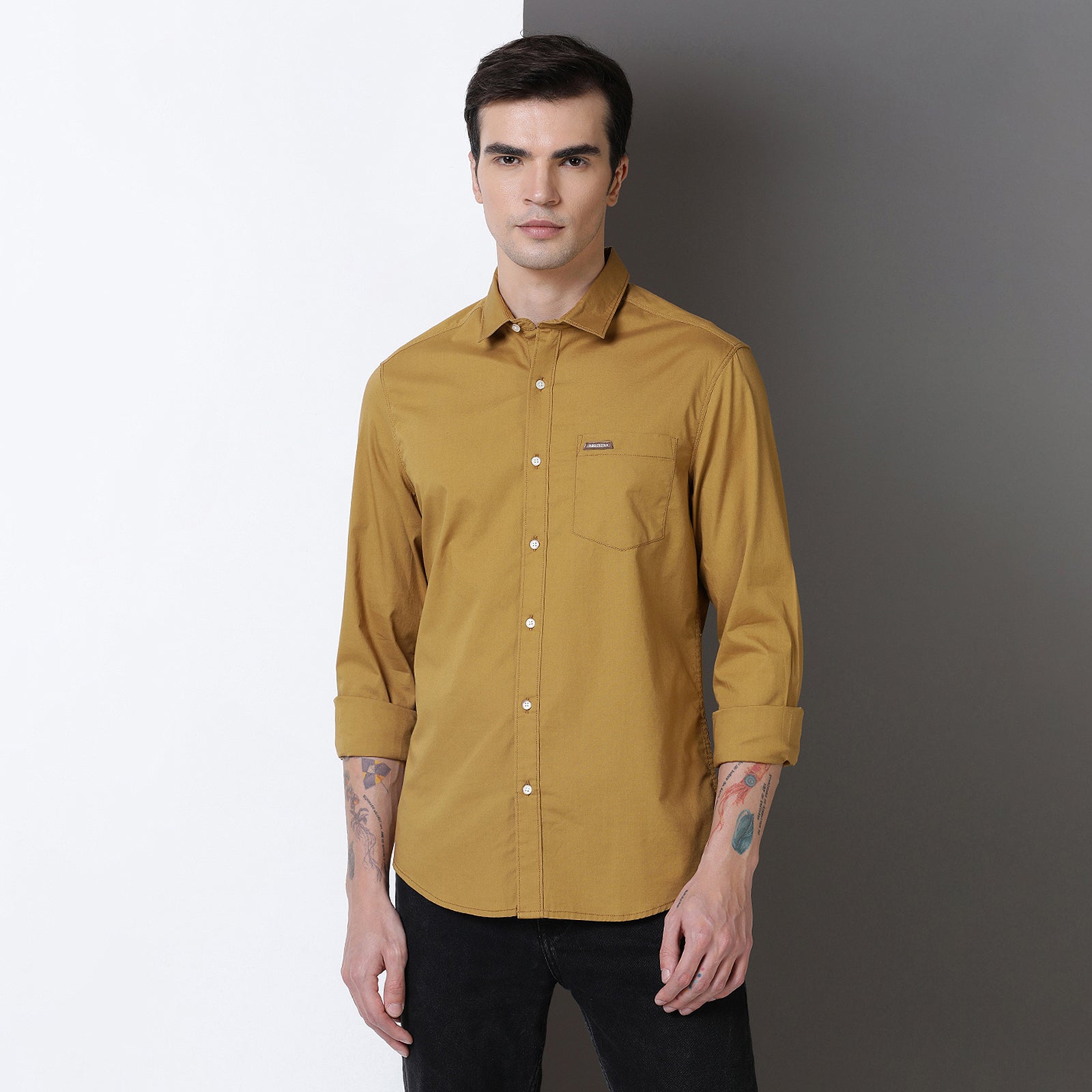 Mustard Solid Full Sleeve Shirt