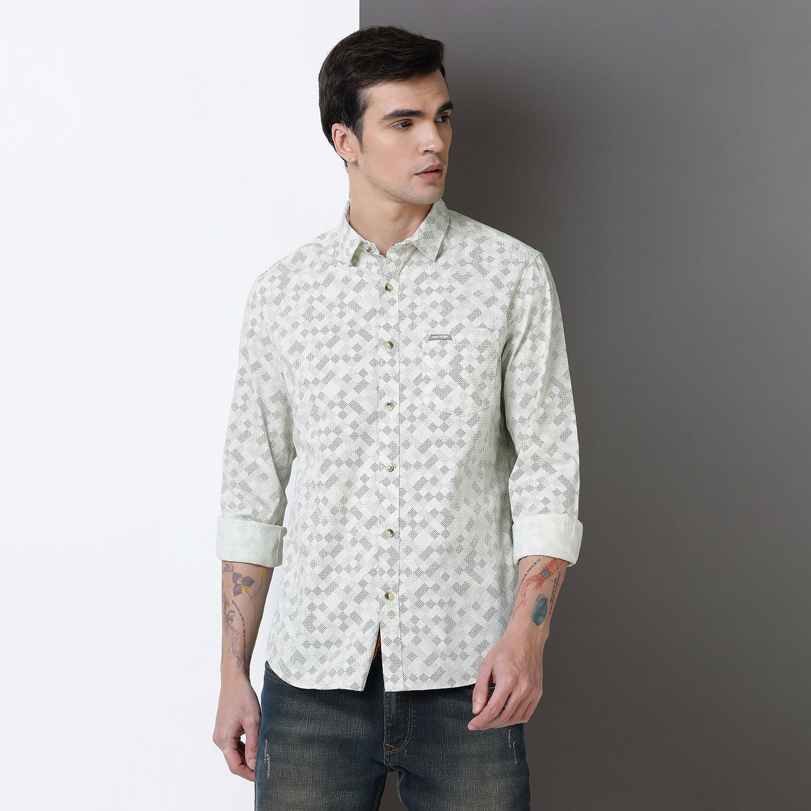 Glass green full sleeve printed shirt