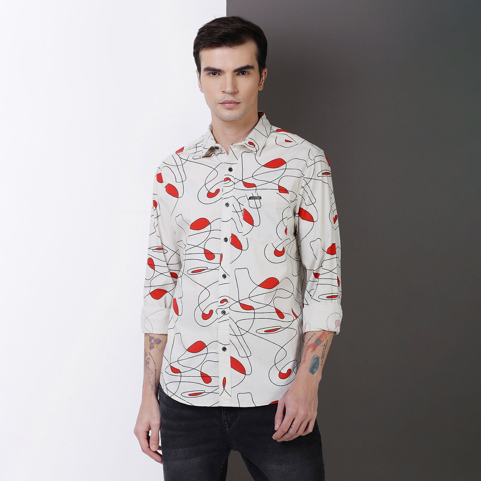 Light grey full sleeve printed shirt