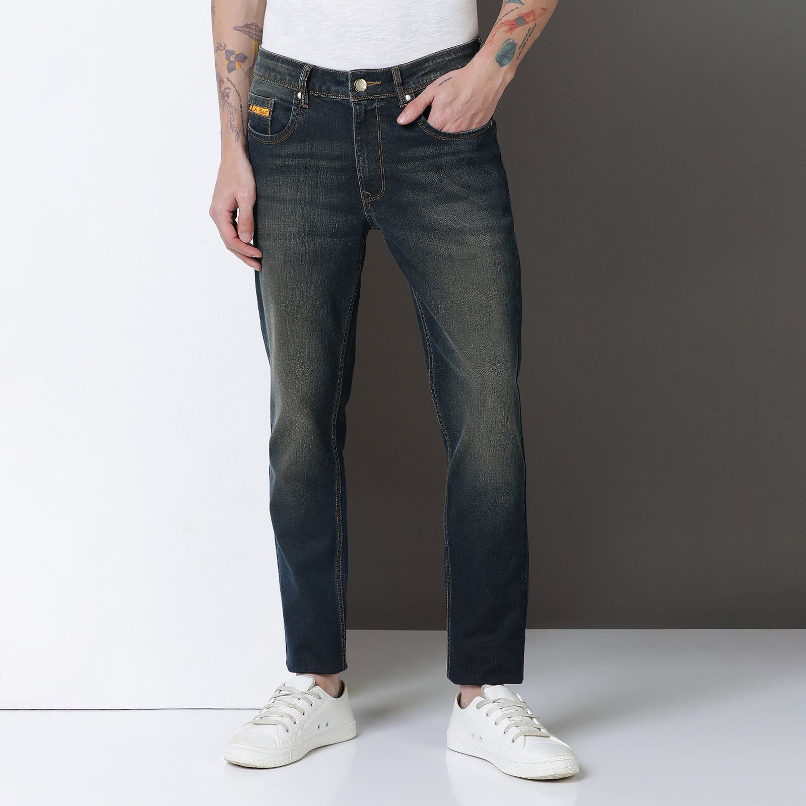 Light Wash Navy Midrise Slim Fit Jeans