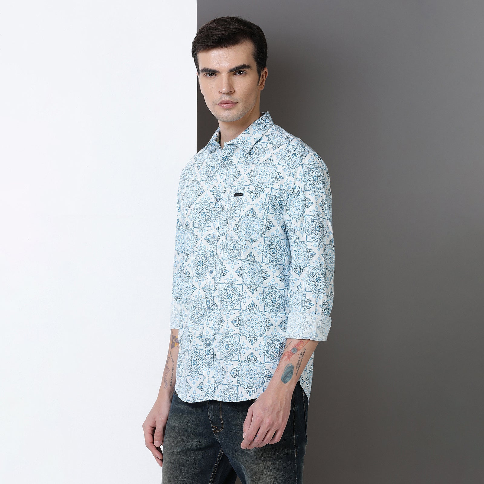 Teal & Blue Printed Full Sleeve Shirt