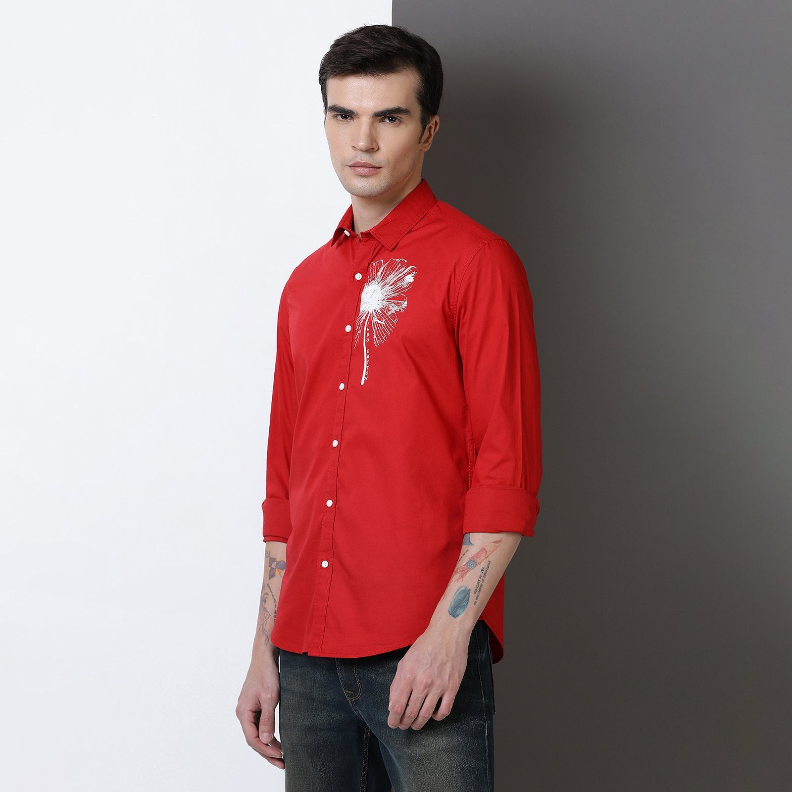 Red Colur With White Print Full Sleeve Shirt