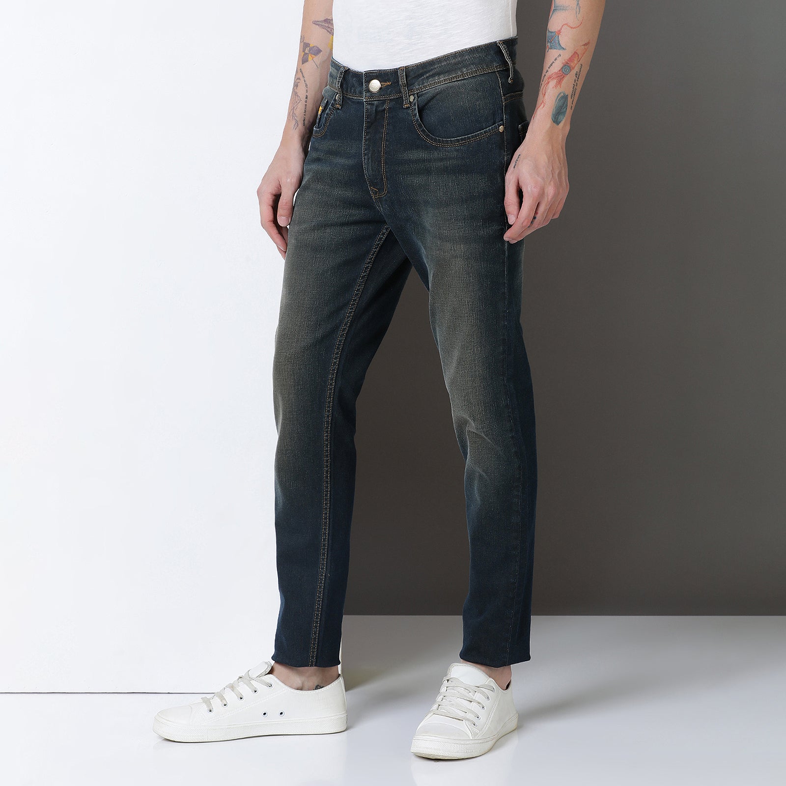 Light Wash Navy Midrise Slim Fit Jeans