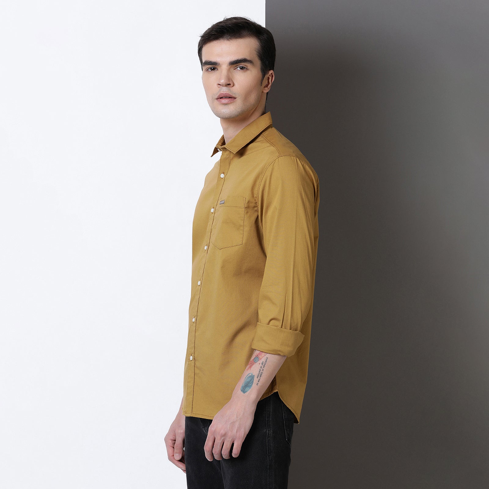 Mustard Solid Full Sleeve Shirt