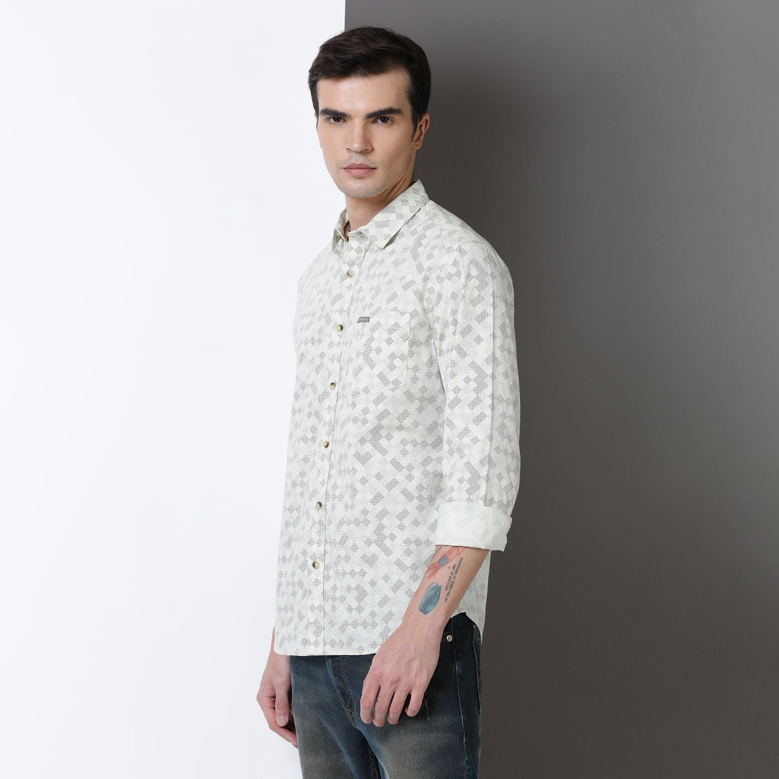 Glass green full sleeve printed shirt