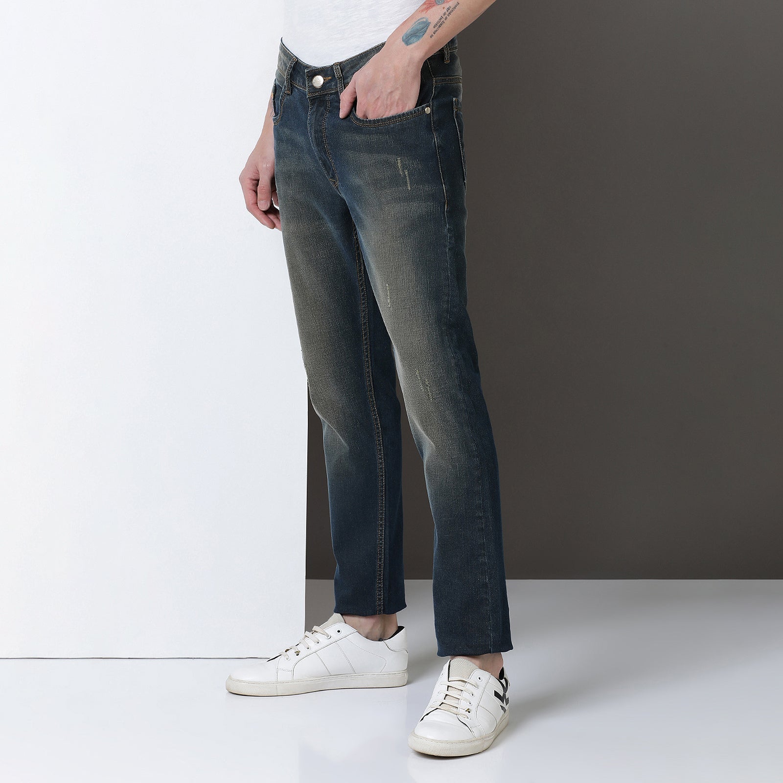 Medium Wash Navy Midrise Slim Fit Jeans