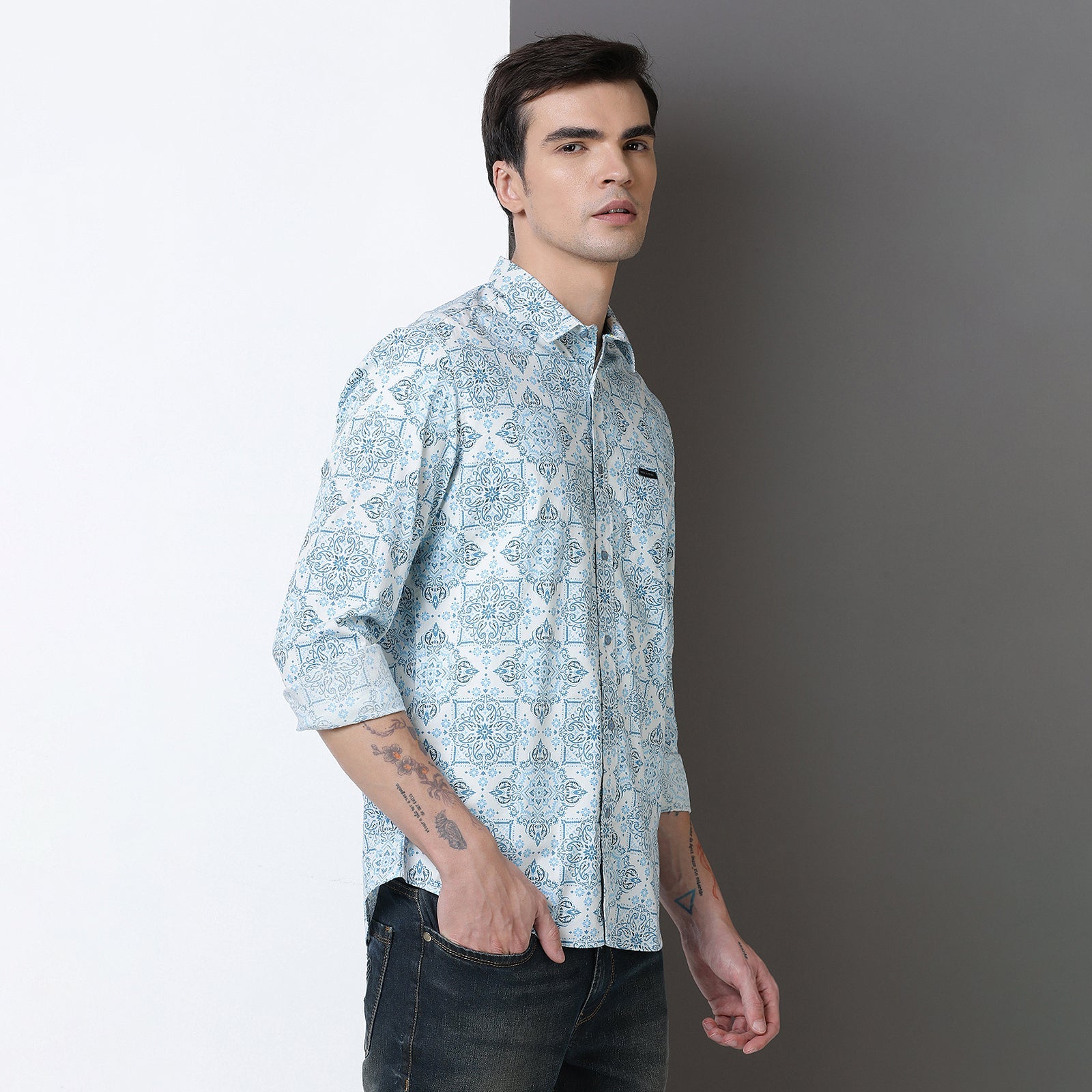 Teal & Blue Printed Full Sleeve Shirt