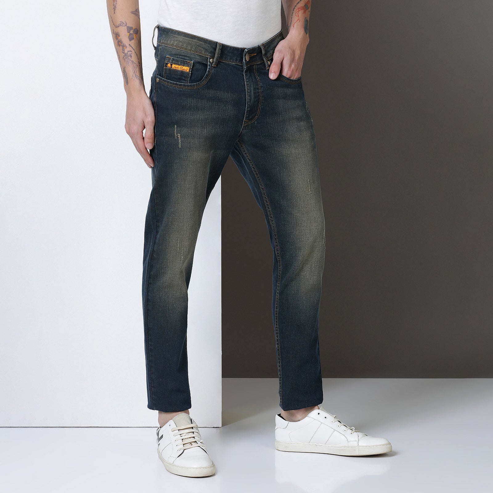 Medium Wash Navy Midrise Slim Fit Jeans