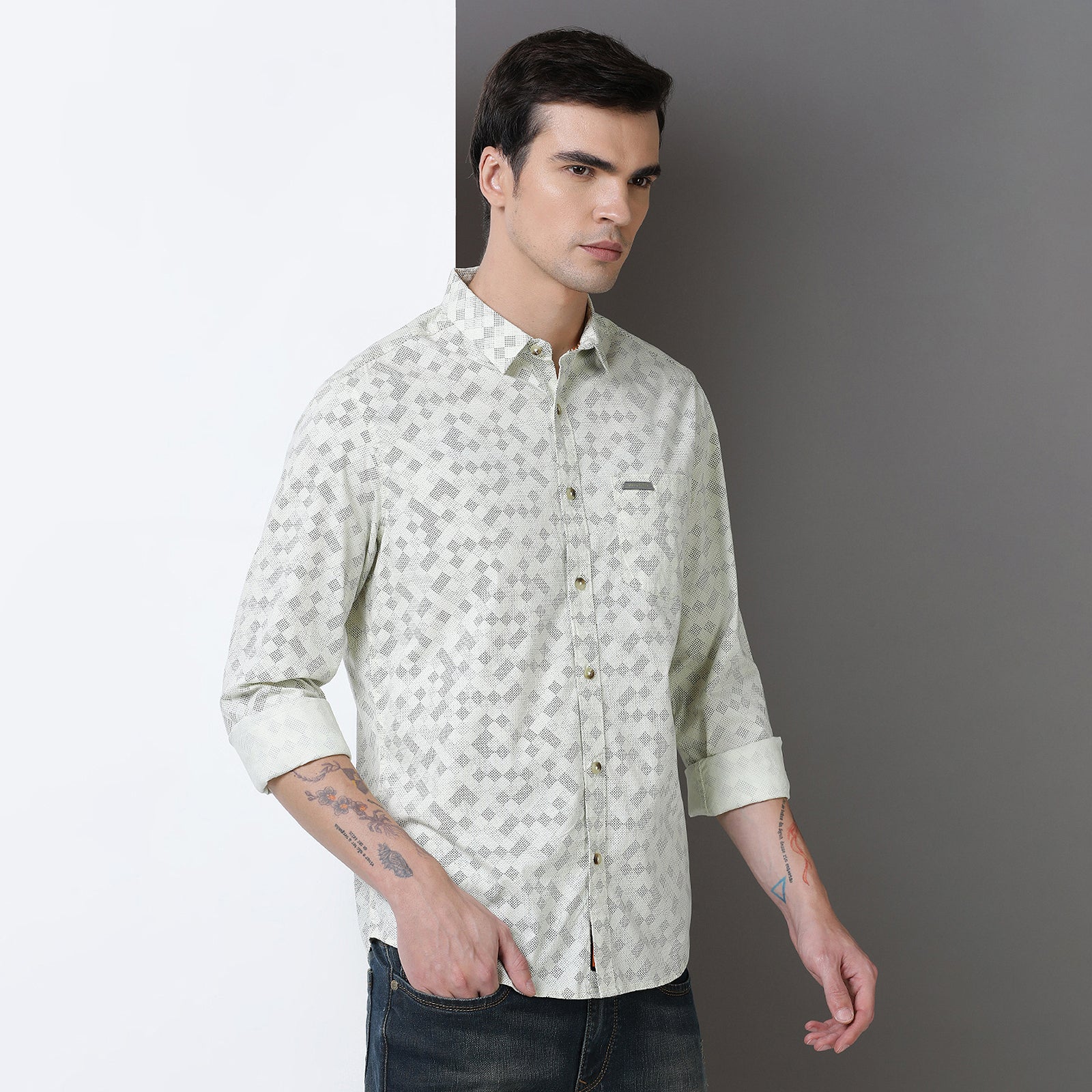 Glass green full sleeve printed shirt