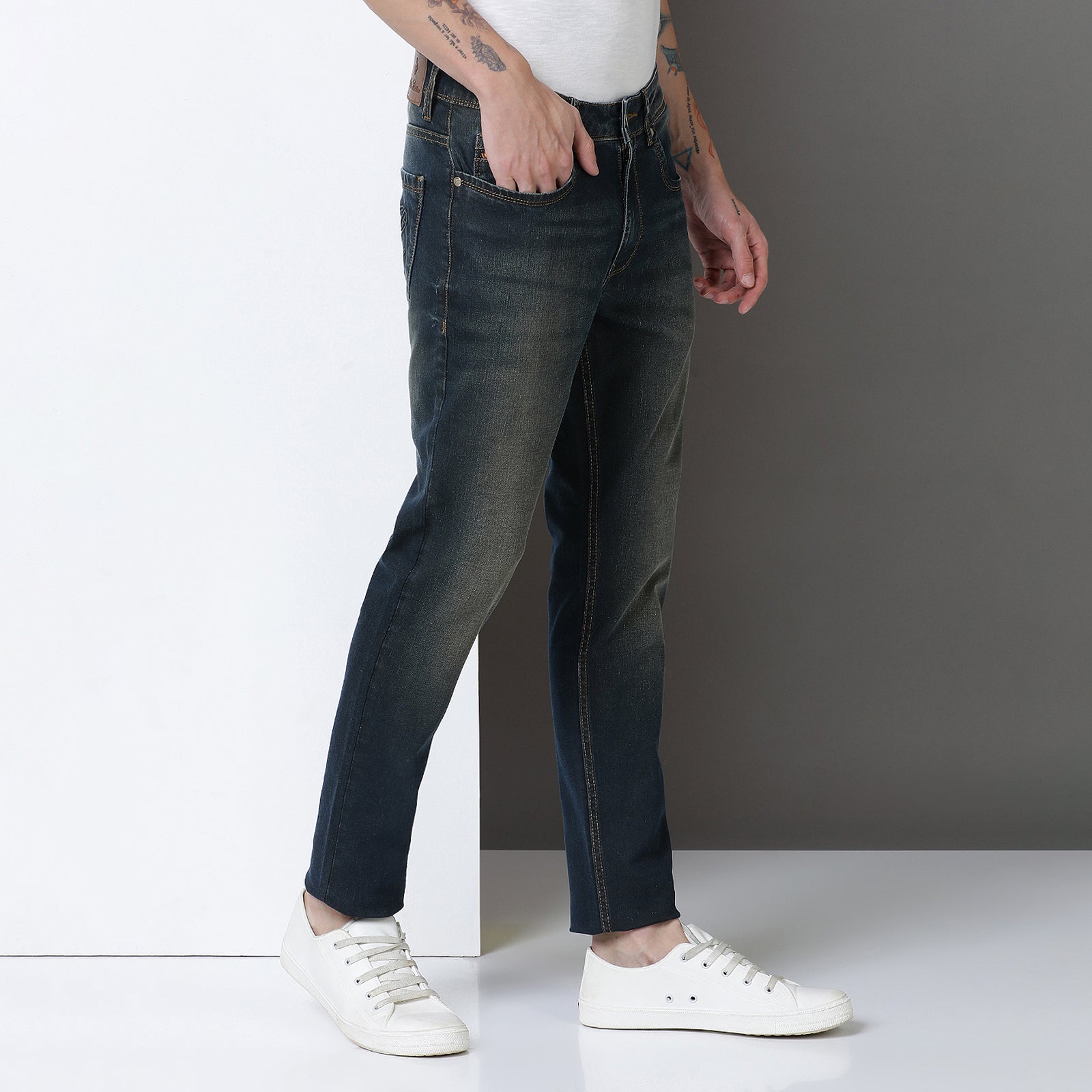 Light Wash Navy Midrise Slim Fit Jeans