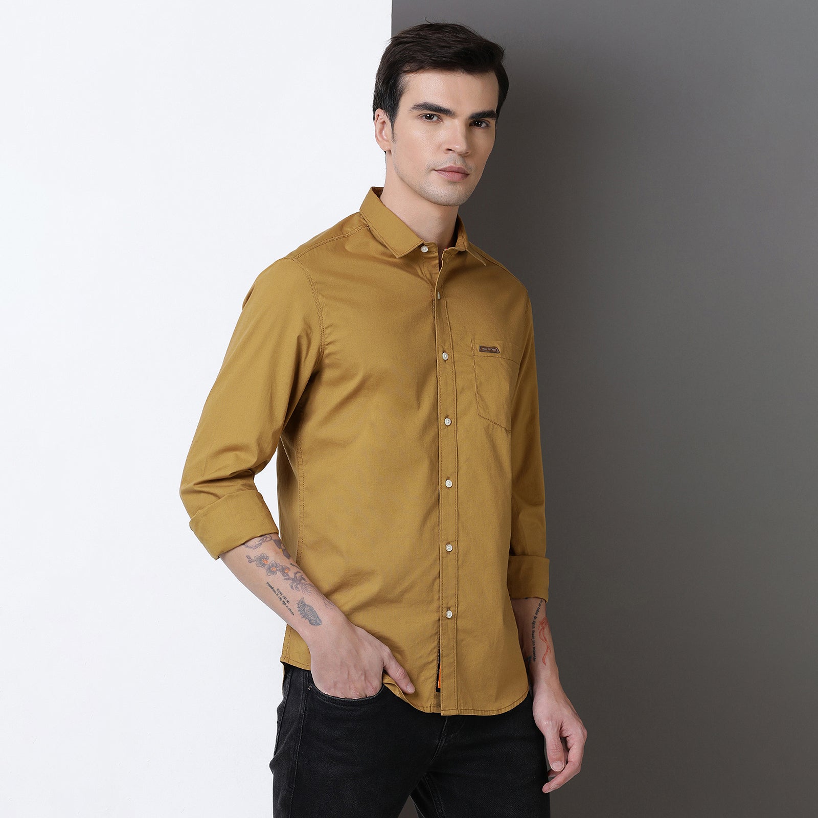 Mustard Solid Full Sleeve Shirt