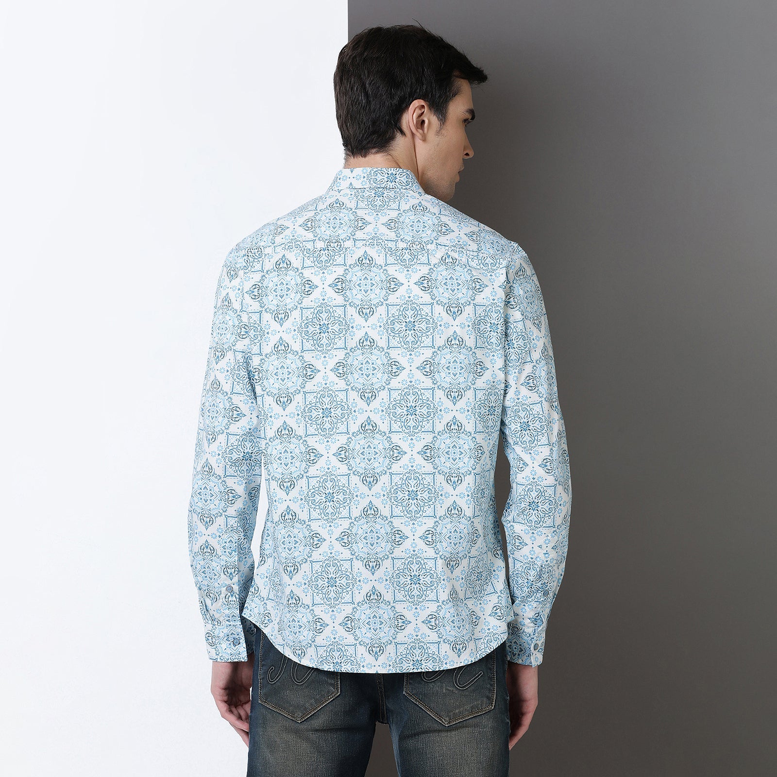 Teal & Blue Printed Full Sleeve Shirt