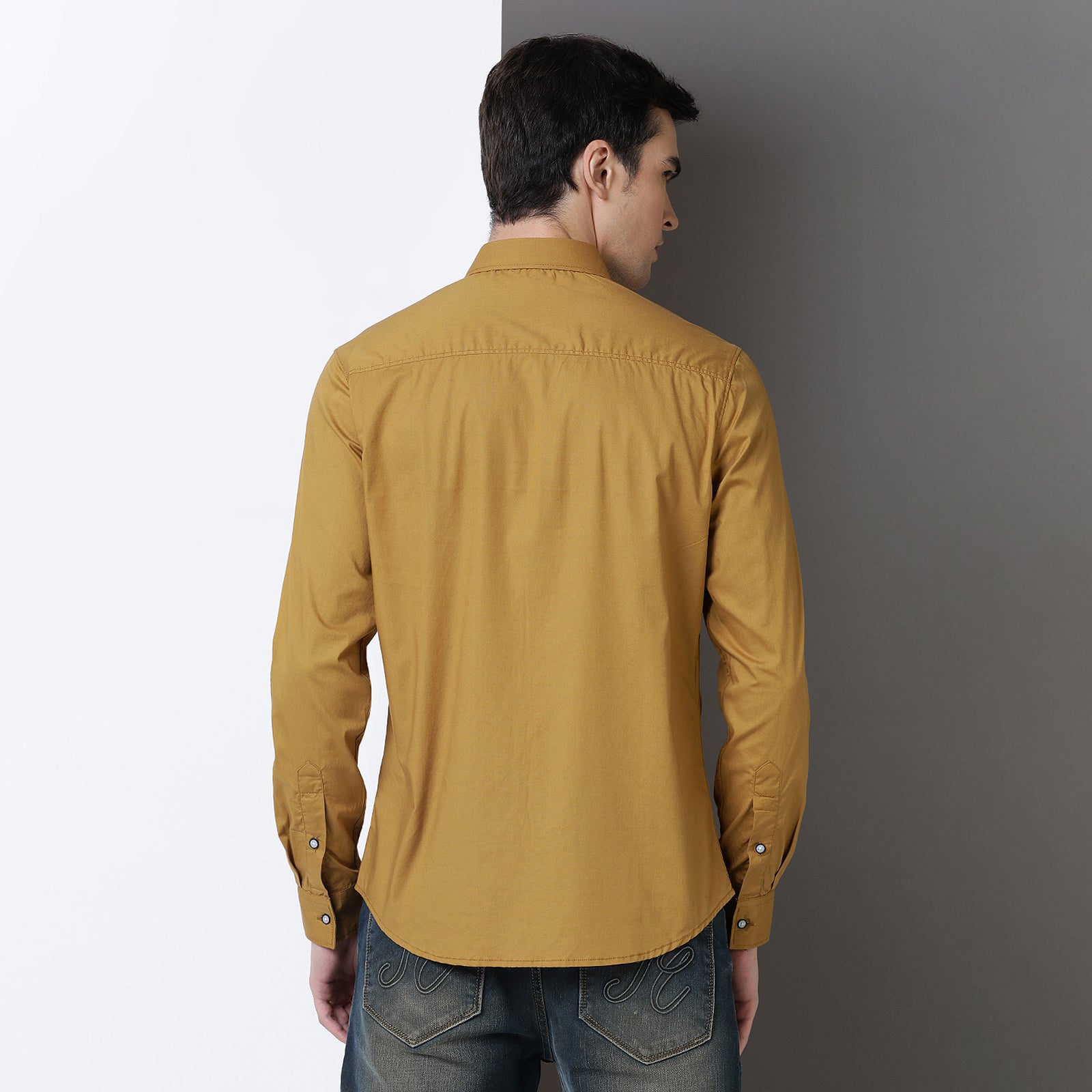 Mustard Color With Black Print Full Sleeve Shirt