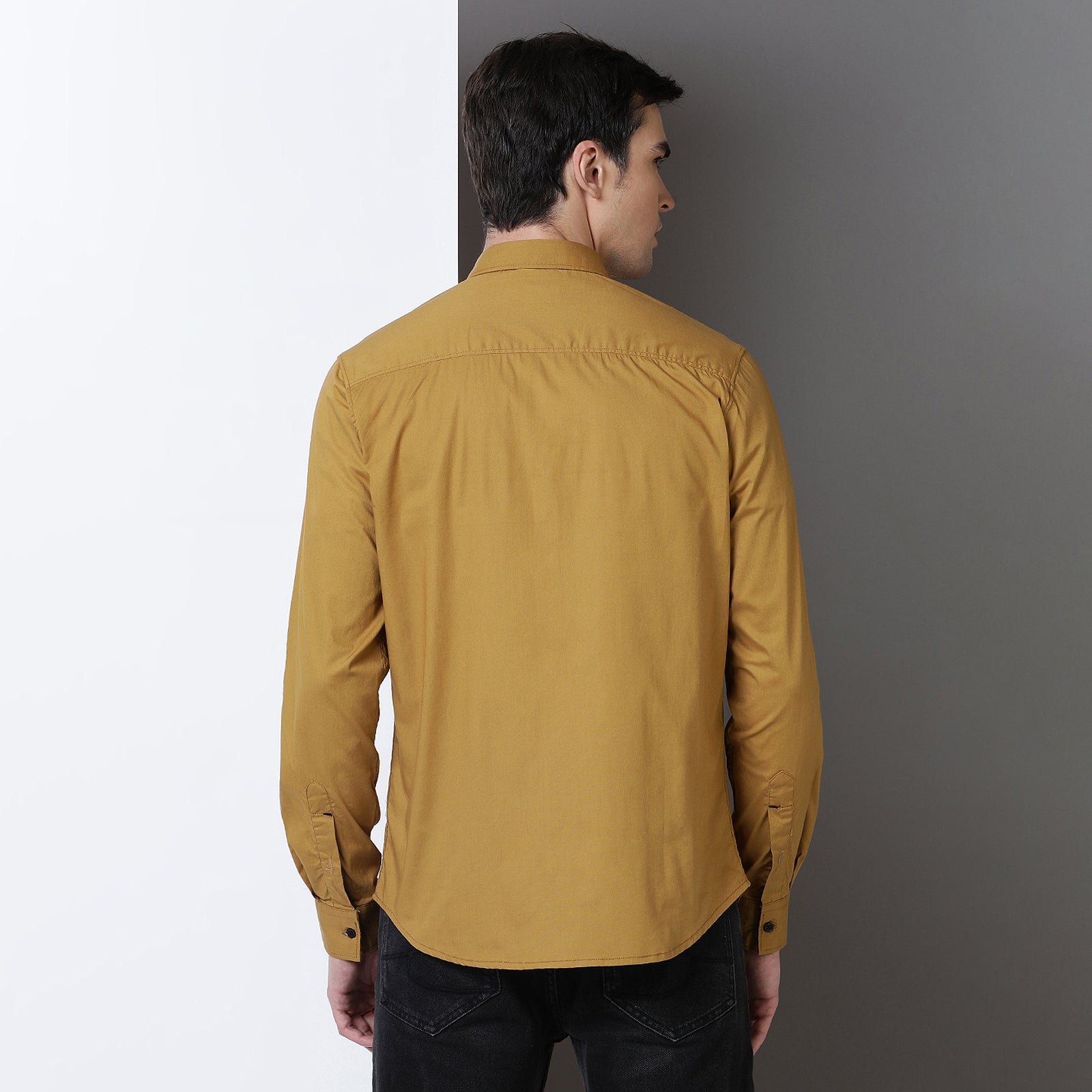 Mustard Colour With Black Print Full Sleeve Shirt